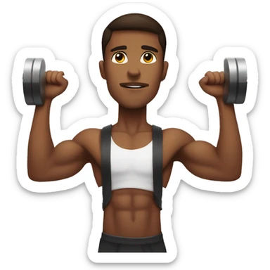 Young strong brown-skinned man lifting barbell sticker