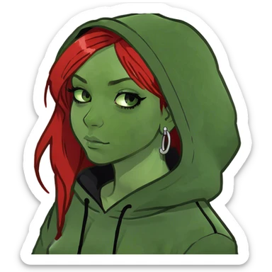 red long haired girl with emo eyeliner sticker