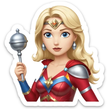 Blonde blue eyes Wonder Woman holding bell and short, skinny white baton sticker