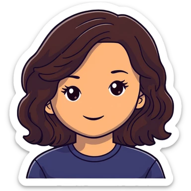 chica de piel clara, ojos marrón oscuro, cabello ondulado castaño oscuro con dos mechones a cada lado sticker