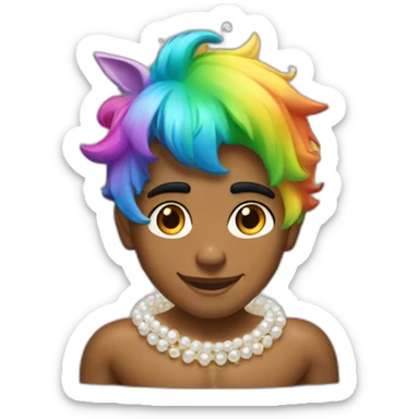 posh-muscle-boy-with-pearl-necklace-and-rainbow-unicorn-hair-in-golden-bathtub sticker