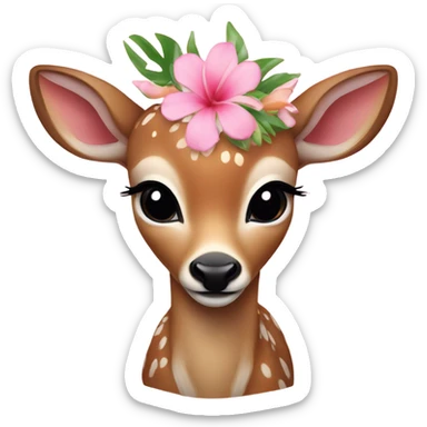 A sweet baby deer with a light pink tropical flower on her head  sticker