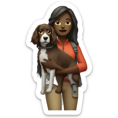 Dark skin woman long hair hiking with dog facing frontward sticker
