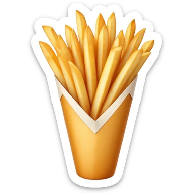 Belgian Fries Cinematic Realistic Belgian Fries Dish Emoji, depicted as a generous serving of crispy fries neatly presented in a white paper cone, rendered with vivid textures and appetizing, natural lighting. sticker
