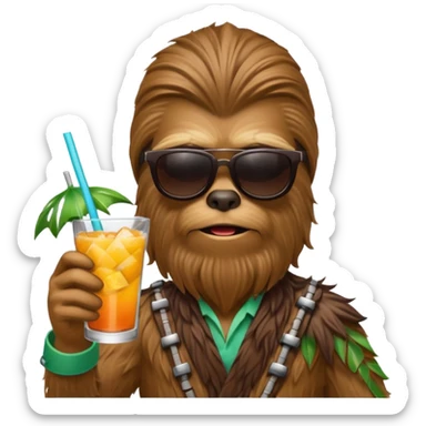 a wookiee wearing sunglasses drinking a tropical drink sticker