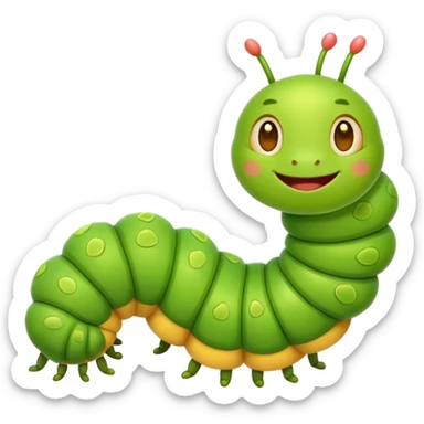“A cute bright-green cartoon caterpillar emoji, body made of many small segments. Each body segment is shaped like a tiny praying hand emoji pressed together, forming a long caterpillar. Simple flat colors, smooth rounded shapes, friendly expression, minimal details, white background, emoji style.” sticker