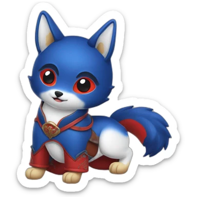 Deep blue kitsune with red saddle sticker