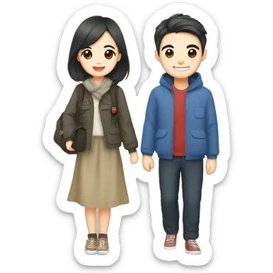 Cute Korean couple traveling Japan  sticker