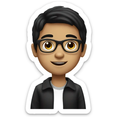 A white 7 year old boy with straight black hair and glasses and black eyes sticker