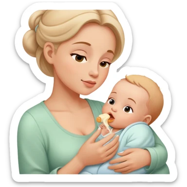 Mother feeding newborn baby, nurturing moment sticker