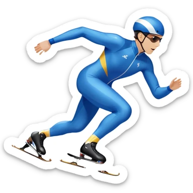 An icon showing a speed skater gliding on a professional oval ice track, captured in mid-motion with aerodynamic posture and sleek skates. The background features snowy mountains, flags, and a clear blue sky. Transparent background reflects the speed and elegance of the sport. sticker