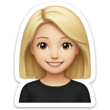 a new character a girl with shoulder length blonde hair wearing black clothes and wearing a cheeky smile sticker