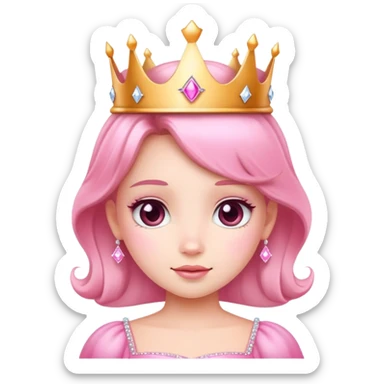 Cute pink princess with crown and sparkles sticker