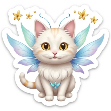 A cat with fairy wings, floating mid-air with a mischievous smirk, portrait, bust up sticker
