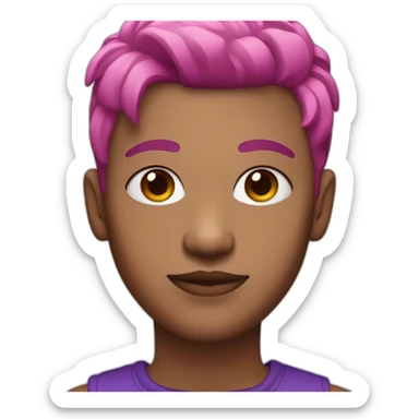 a non binary person with a dyed mullet with pink hair on top and purple under and brown eyes sticker