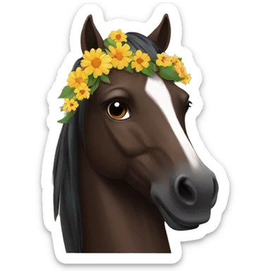 Complete dark Brown horse with flowers on his head  sticker