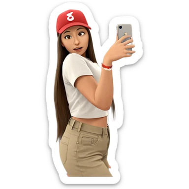 girl taking selfie in hat sticker