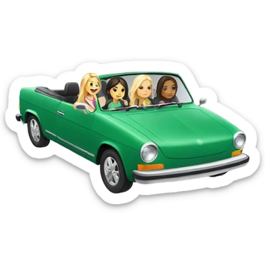 2 blonde and 2 brunette girls in a green convertible vw  sticker