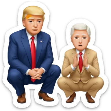 Donald Trump kneeling down in front of Bill Clinton sticker