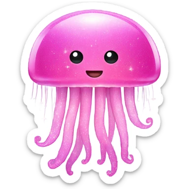 Pink long jellyfish with glistening glitter sticker