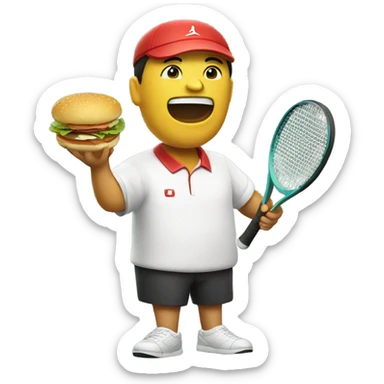 Mao playing tennis eating hamburger sticker