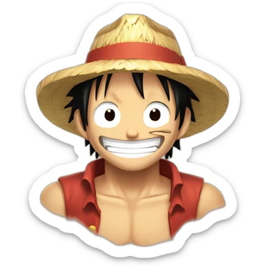 Luffy with his straw hat and his scar at the bottom of the right eye smiling with closed eyes sticker