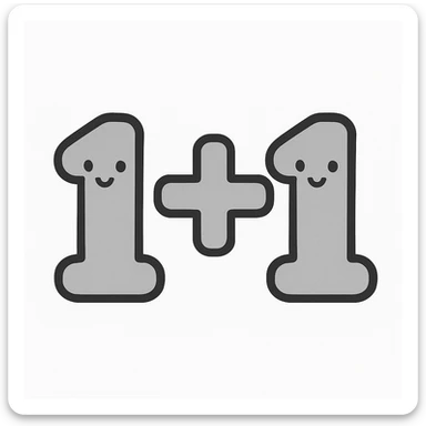 icon of 1+1, minimalistic, flat design sticker