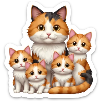 a mom cat with her 5 baby kittens sticker