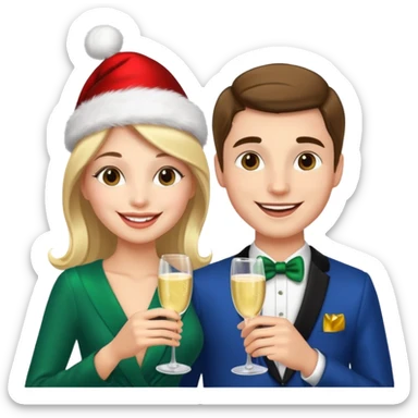 A Woman and a man with a champagne cup new year sticker