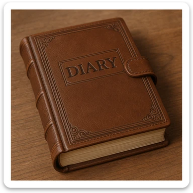 a diary, realistic leather-bound book, detailed sticker
