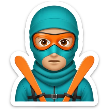 sinister-looking robber with teal and orange ski mask sticker