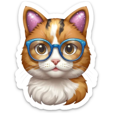 A cat wearing cute glasses with some glitter sticker