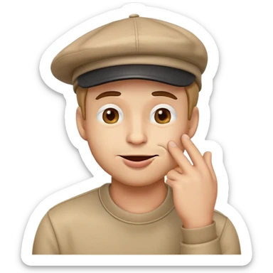 Emoji guy with backwards cap and biting his lip and squinting his eyes with his hand caressing his chin sticker