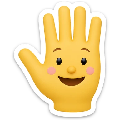 Make the eyes and fingers smaller, keep the hand waving and smiling, preserve transparent background. The style is a cartoonish character with a transparent background. sticker