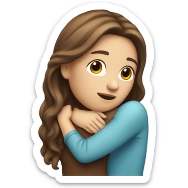Woman with fair skin and long brown hair giving hug sticker