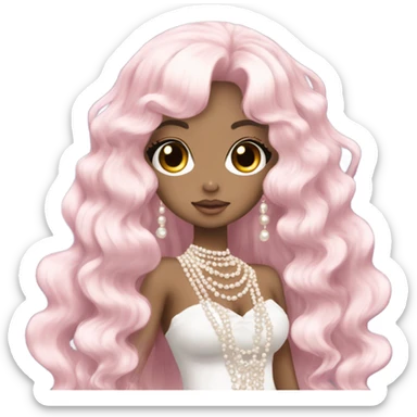 mermaid hime gyaru girl, dark hair, with pearls sticker