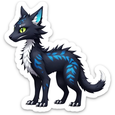 Kawaii dark edgy fantasy feline-vernid-sergal-fursona animal creature with a tufted tail full body with intricate markings  sticker