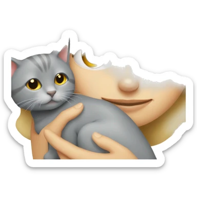 One blond girl is cuddling with one grey cat  sticker