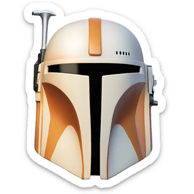 Pastel orange and white colored Mandalorian helmet with antenna sticker