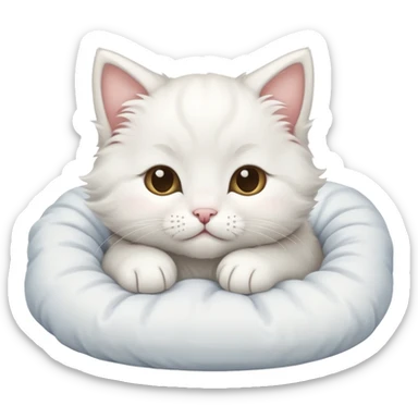 White sleepy kitten in bed  sticker