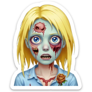 zombie girl yellow hair and blue eyes sticker