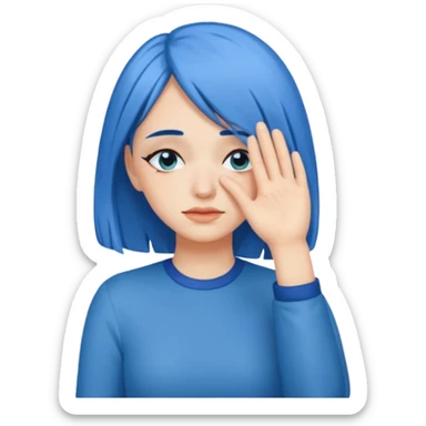 Woman with hand.covering eyes with medium length blue hair sticker