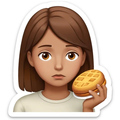 Hungry brown hair girl thinking sadly about food sticker