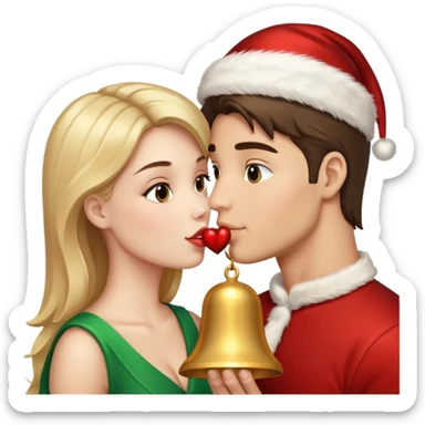 a handsome man and a pretty woman kiss Christmas bell sticker