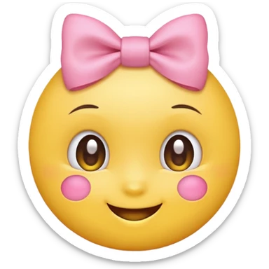 Yellow Emoji with pink bow, cute face with blush, no hair  sticker