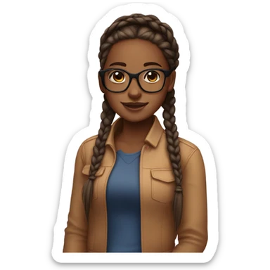 brown skin girl with braids and square glasses  sticker
