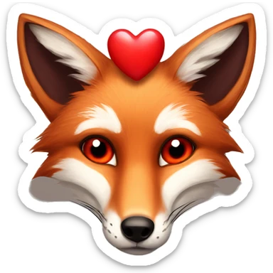 dark red fox face with tiny red heart instead of eyes sticker