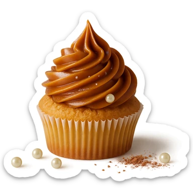Change the icing to caramel, keep the realistic cupcake and accessories, photorealistic style, transparent background. sticker