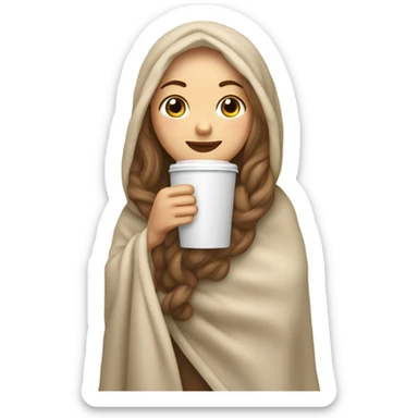 white girl inside a blanket sipping coffee eyes closed sticker