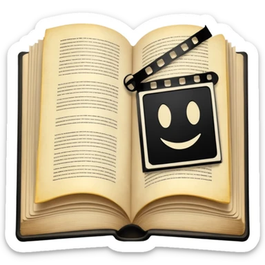 open book with a film strip above it sticker